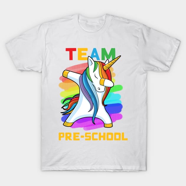 Team PRE-SCHOOL Unicorn Dabbing Gift Back To School T-Shirt by johnbbmerch